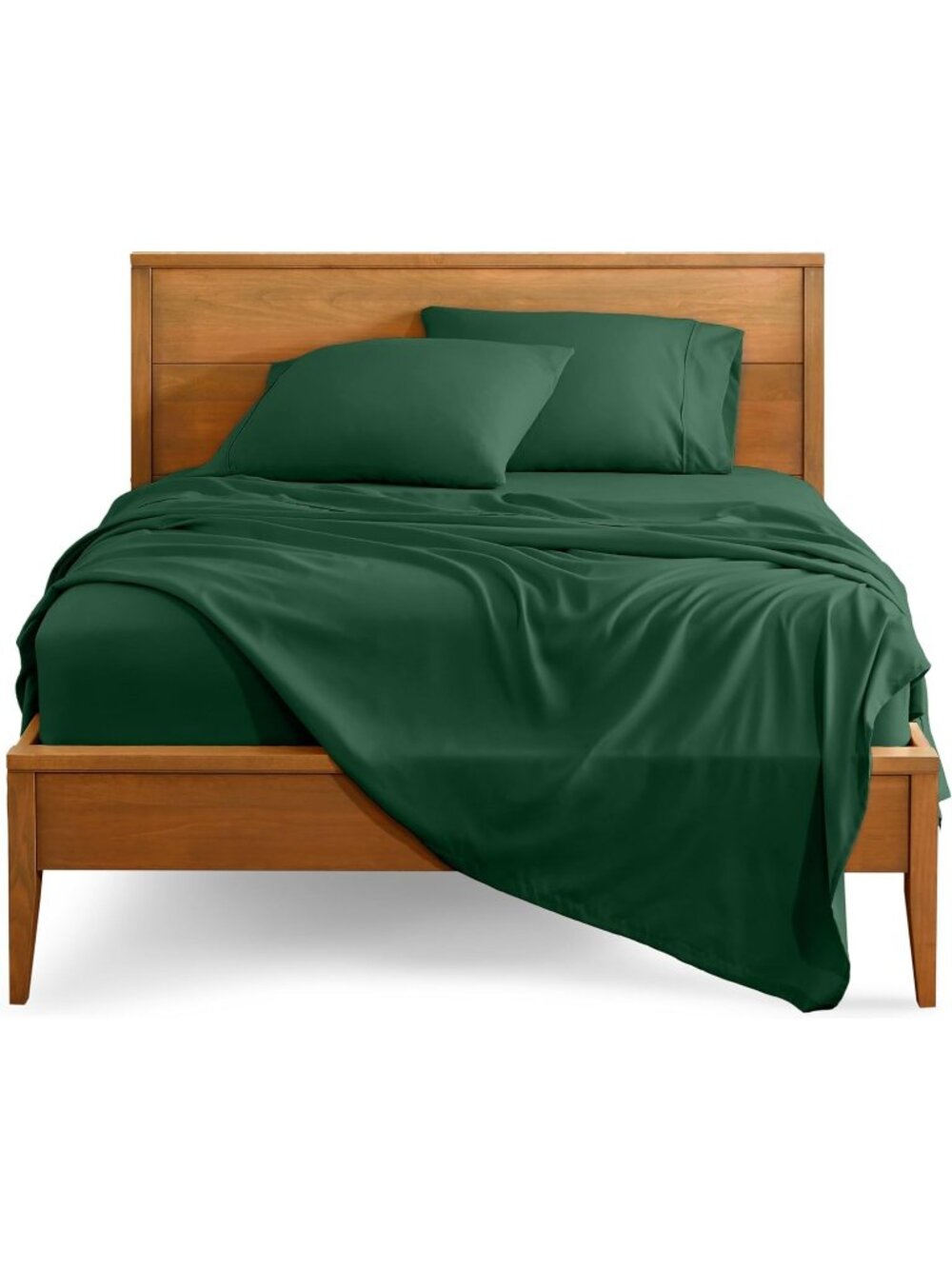 Bare Home Split King Sheet 4 Piece Set Forest Green Premium Microfiber Up to 15"